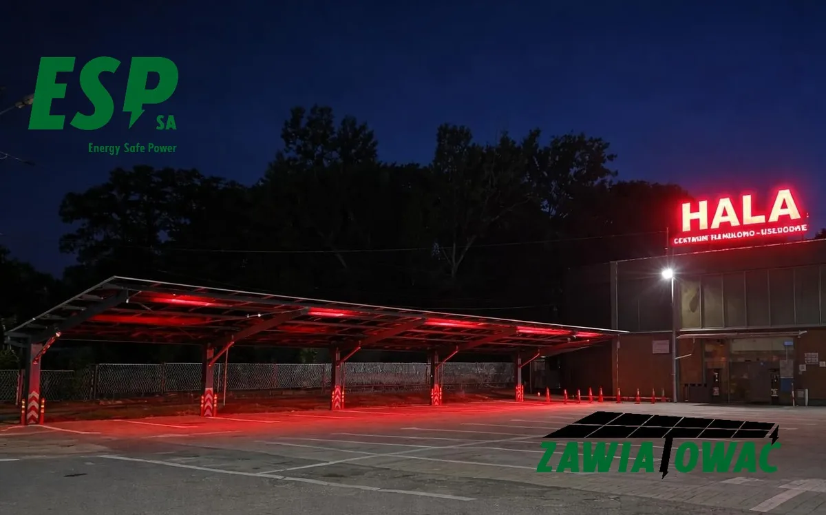 Wiata parkingowa fotowoltaiczna z ładowarką do samochodów elektrycznych